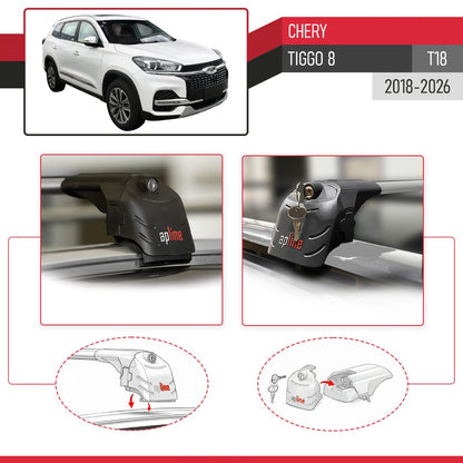 ACE-2 Dakdrager bagagedrager compatibel met Chery Tiggo 8 2018-2024 Spoorstaven Grijs Aluminium 2 Staven