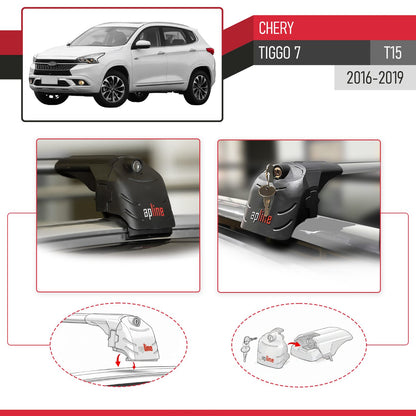 ACE-2 Dakdrager bagagedrager compatibel met Chery Tiggo 7 (T15) 2016-2019 Spoorstaven Grijs Aluminium 2 Staven
