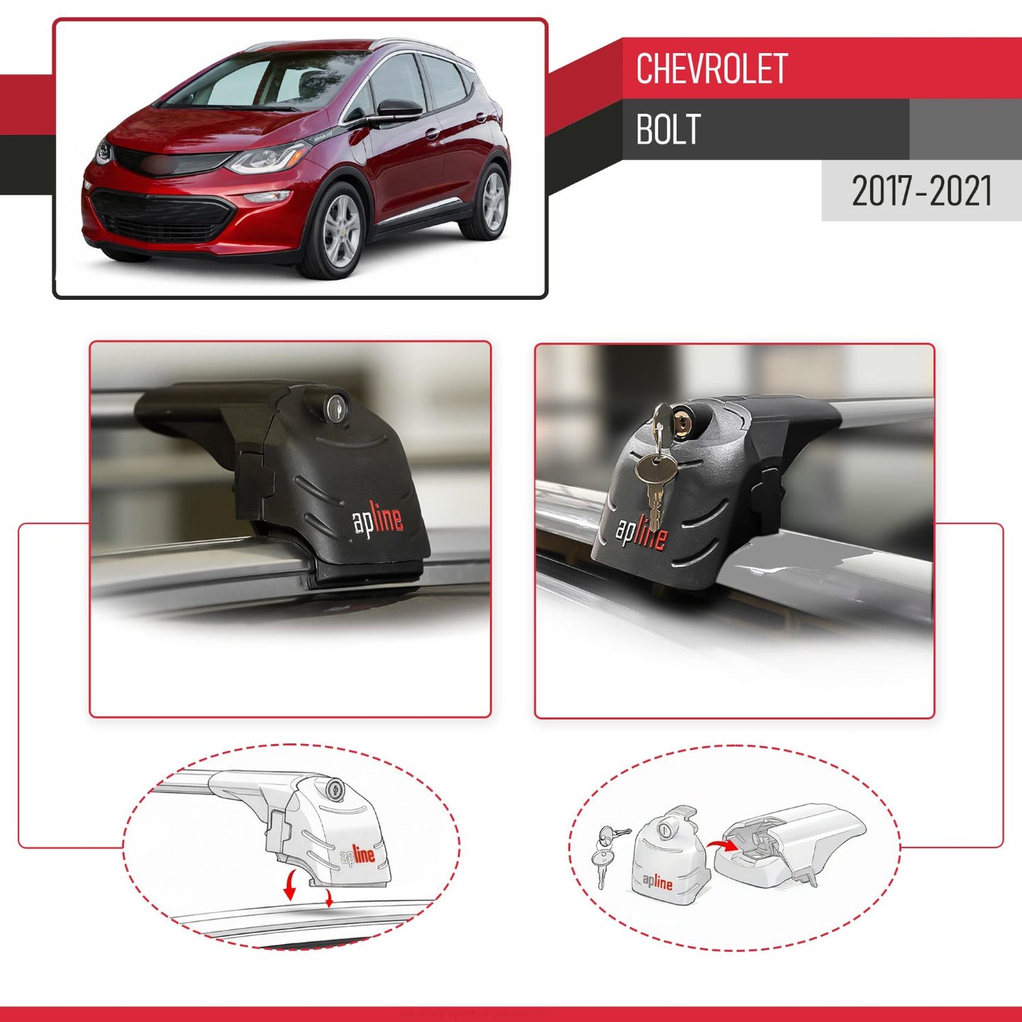 Compatible with Chevrolet Bolt 2017-2021 ACE-2 Car Roof Rack Cross Bar Grey Aluminium 2 Bars