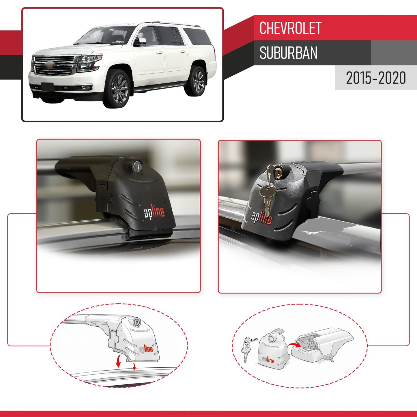 ACE-2 Dakdrager bagagedrager compatibel met Chevrolet Suburban 2015-2020 Spoorstaven Grijs Aluminium 2 Staven