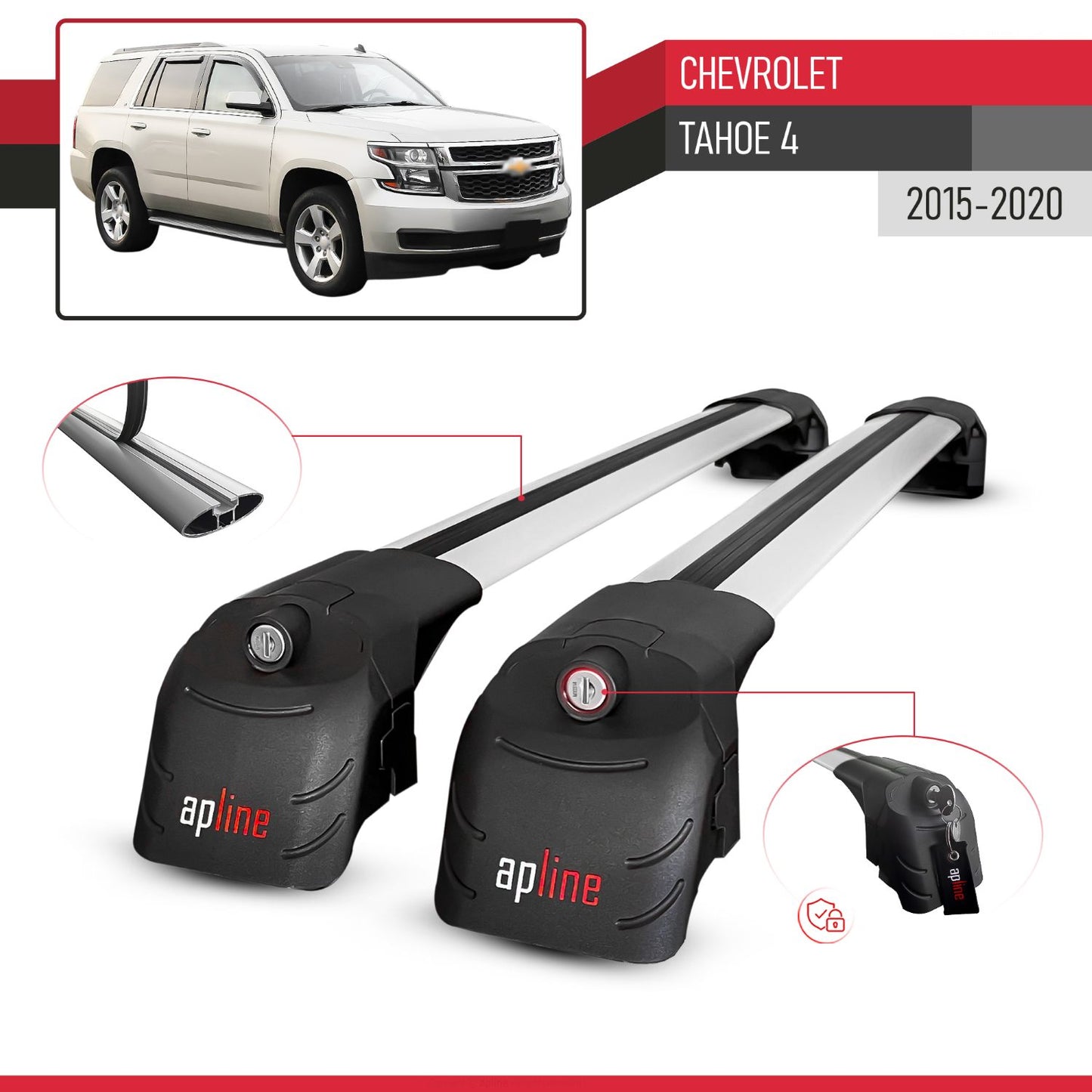 ACE-2 Dakdrager bagagedrager compatibel met Chevrolet Tahoe 4 2015-2020 Spoorstaven Grijs Aluminium 2 Staven