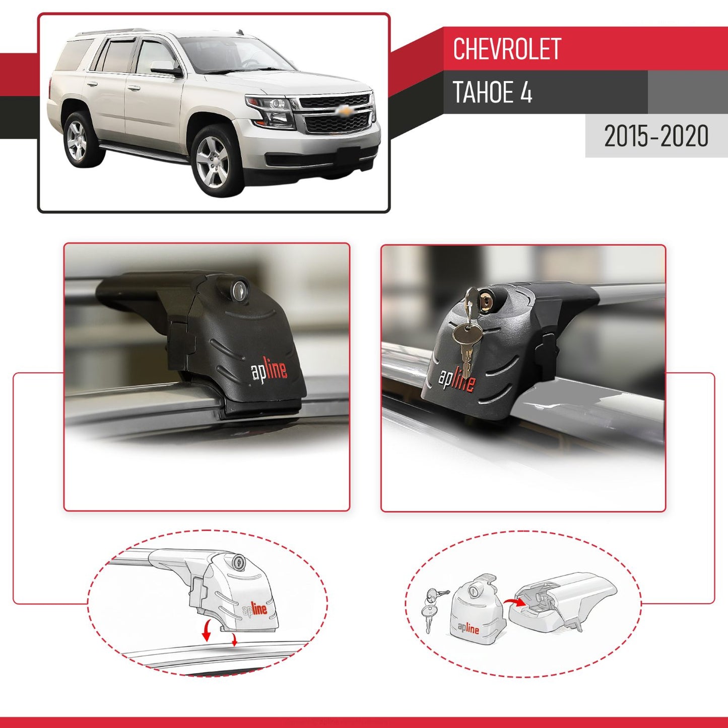 ACE-2 Dakdrager bagagedrager compatibel met Chevrolet Tahoe 4 2015-2020 Spoorstaven Grijs Aluminium 2 Staven