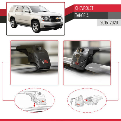 ACE-2 Dakdrager bagagedrager compatibel met Chevrolet Tahoe 4 2015-2020 Spoorstaven Grijs Aluminium 2 Staven