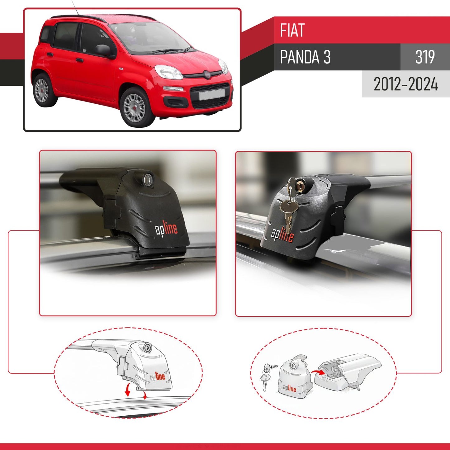 ACE-2 Dakdrager bagagedrager compatibel met Fiat Panda 3 (319) 2012-2024 Spoorstaven Grijs Aluminium 2 Staven
