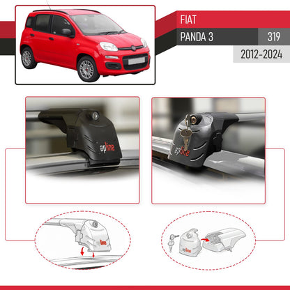 ACE-2 Dakdrager bagagedrager compatibel met Fiat Panda 3 (319) 2012-2024 Spoorstaven Grijs Aluminium 2 Staven