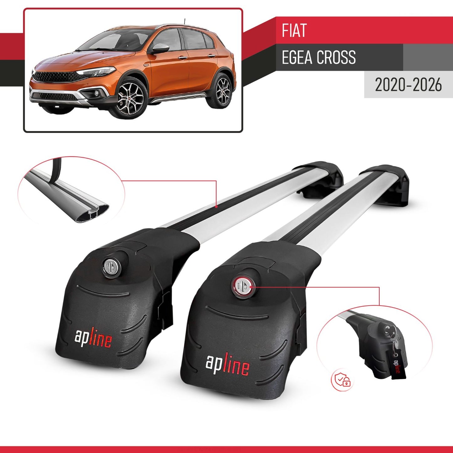 ACE-2 Dakdrager bagagedrager compatibel met Fiat Egea Cross 2020-2025 Spoorstaven Grijs Aluminium 2 Staven