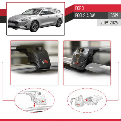 ACE-2 Dakdrager bagagedrager compatibel met Ford Focus 4 (C519) SW 2019-2025 Spoorstaven Grijs Aluminium 2 Staven