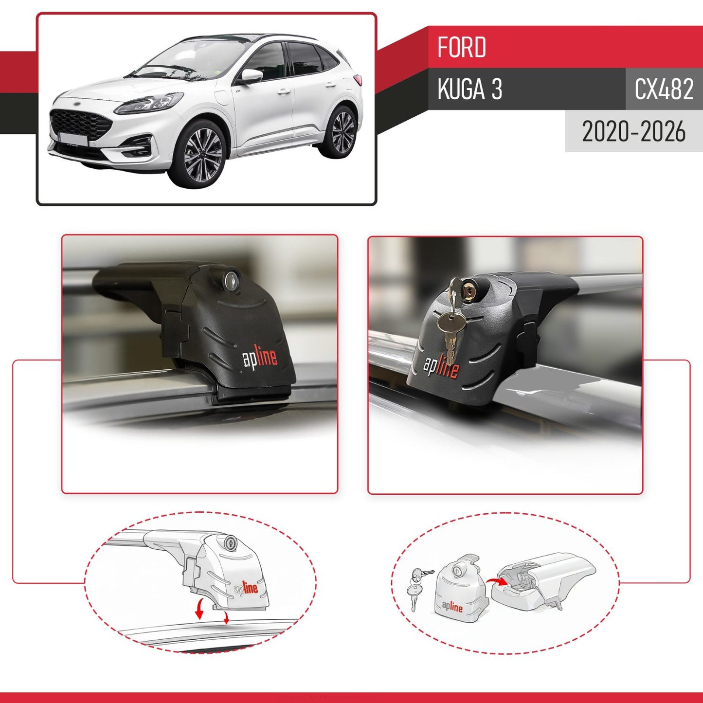 ACE-2 Dakdrager bagagedrager compatibel met Ford Kuga 3 (CX482) 2020-2025 Spoorstaven Grijs Aluminium 2 Staven