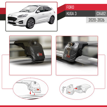 ACE-2 Dakdrager bagagedrager compatibel met Ford Kuga 3 (CX482) 2020-2025 Spoorstaven Grijs Aluminium 2 Staven
