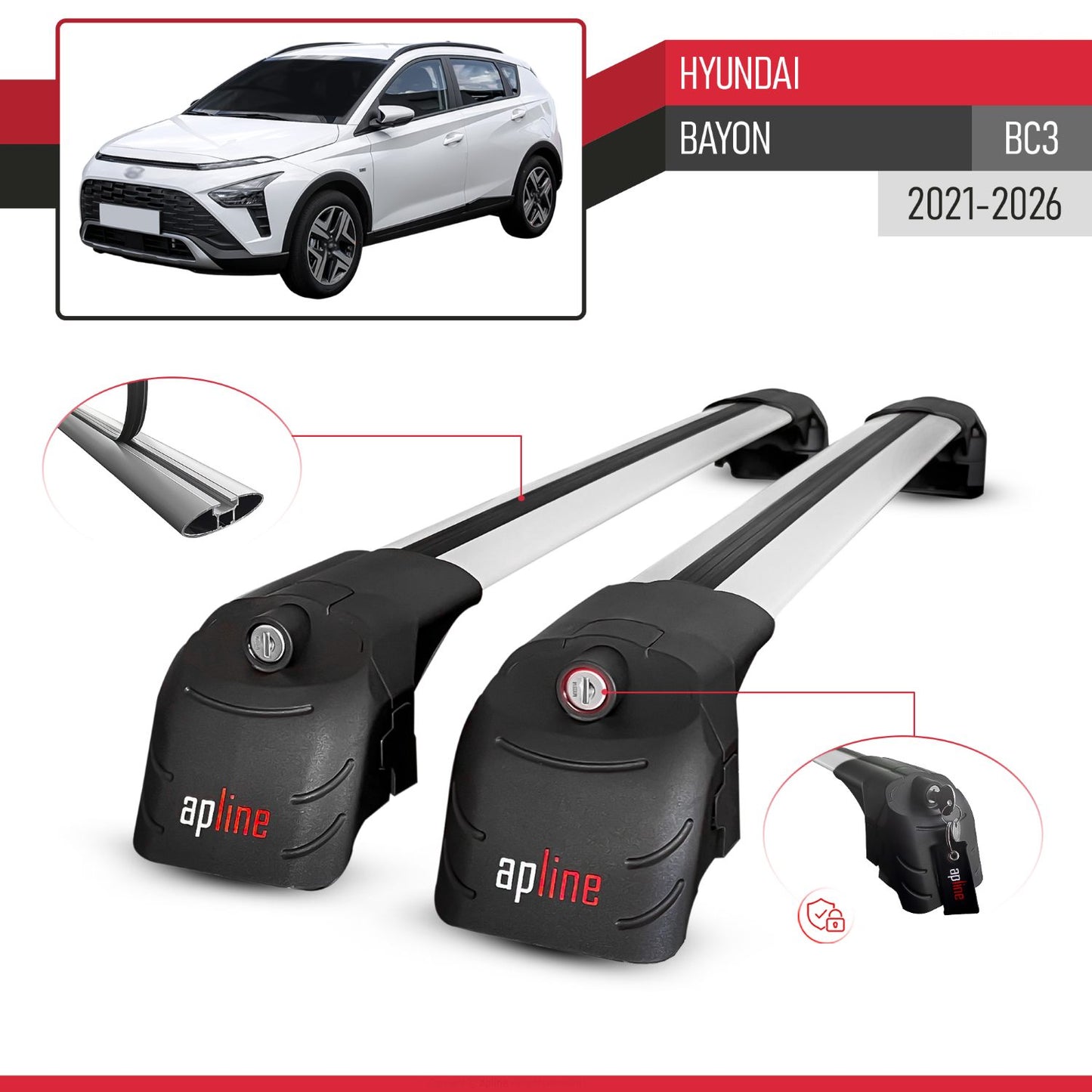 ACE-2 Dakdrager bagagedrager compatibel met Hyundai Bayon (BC3) 2021-2025 Spoorstaven Grijs Aluminium 2 Staven