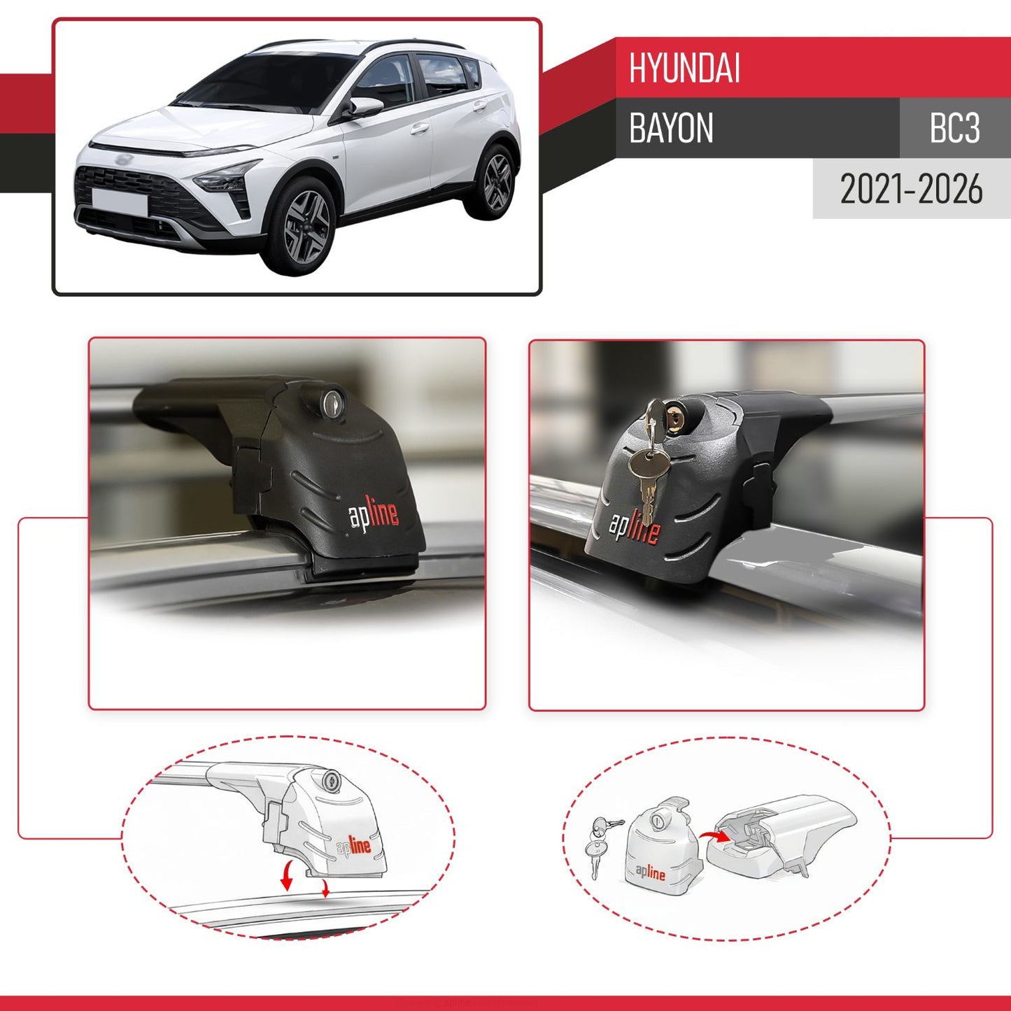 ACE-2 Dakdrager bagagedrager compatibel met Hyundai Bayon (BC3) 2021-2025 Spoorstaven Grijs Aluminium 2 Staven