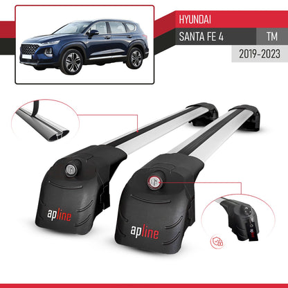 ACE-2 Dakdrager bagagedrager compatibel met Hyundai Santa Fe 4 (TM) 2019-2023 Spoorstaven Grijs Aluminium 2 Staven