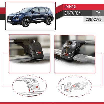 ACE-2 Dakdrager bagagedrager compatibel met Hyundai Santa Fe 4 (TM) 2019-2023 Spoorstaven Grijs Aluminium 2 Staven