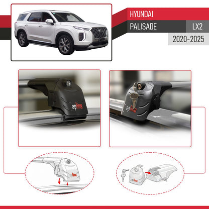 ACE-2 Dakdrager bagagedrager compatibel met Hyundai Palisade (LX2) 2020-2025 Spoorstaven Grijs Aluminium 2 Staven