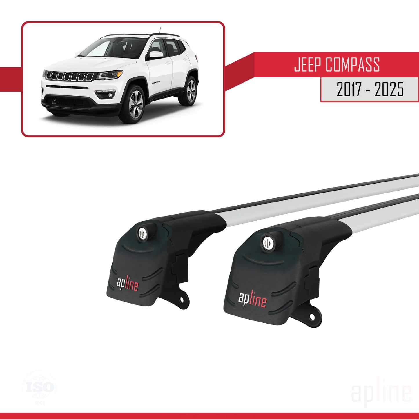 ACE-2 Dakdrager bagagedrager compatibel met Jeep Compass 2017-2025 Spoorstaven Grijs Aluminium 2 Staven