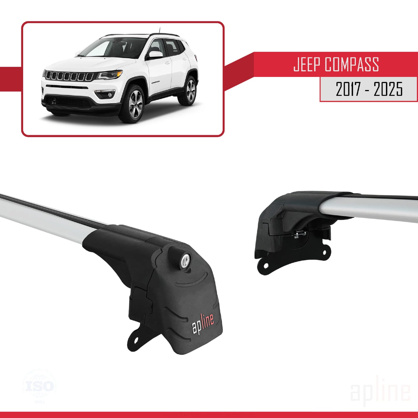 ACE-2 Dakdrager bagagedrager compatibel met Jeep Compass 2017-2025 Spoorstaven Grijs Aluminium 2 Staven