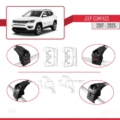 ACE-2 Dakdrager bagagedrager compatibel met Jeep Compass 2017-2025 Spoorstaven Grijs Aluminium 2 Staven