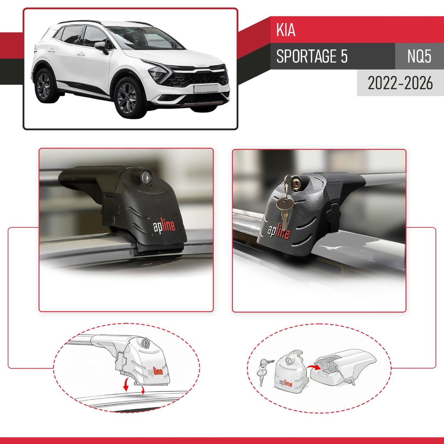 ACE-2 Dakdrager bagagedrager compatibel met Kia Sportage 5 (NQ5) 2022-2025 Spoorstaven Grijs Aluminium 2 Staven