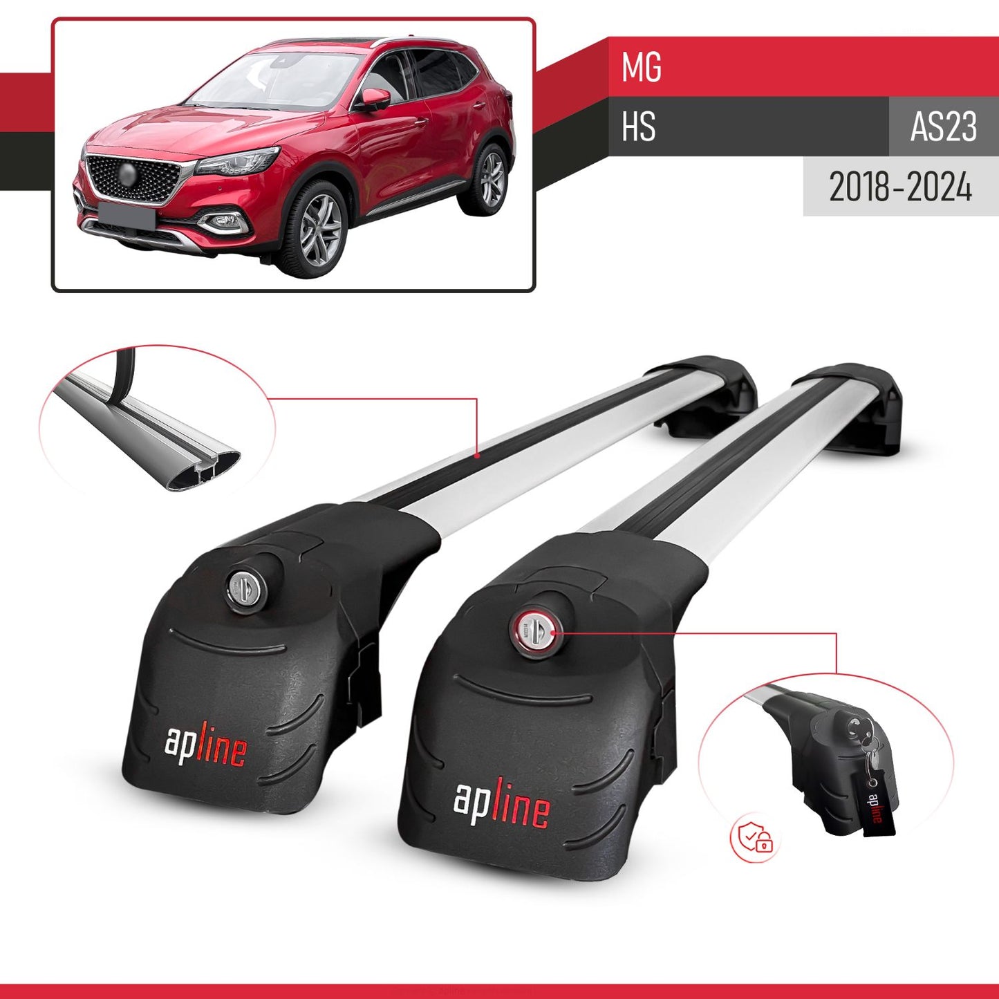 ACE-2 Dakdrager bagagedrager compatibel met MG HS (AS23) 2018-2024 Spoorstaven Grijs Aluminium 2 Staven