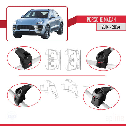 Compatible avec Porsche Macan (95B) 2014-2024 ACE-2 Barres de Toit Railing Porte-Bagages de Voiture Gris Aluminium 2 Barres