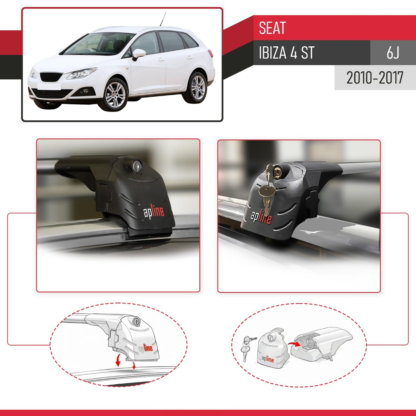 Compatible with Seat Ibiza 4 (6J) ST 2010-2017 ACE-2 Car Roof Rack Cross Bar Grey Aluminium 2 Bars