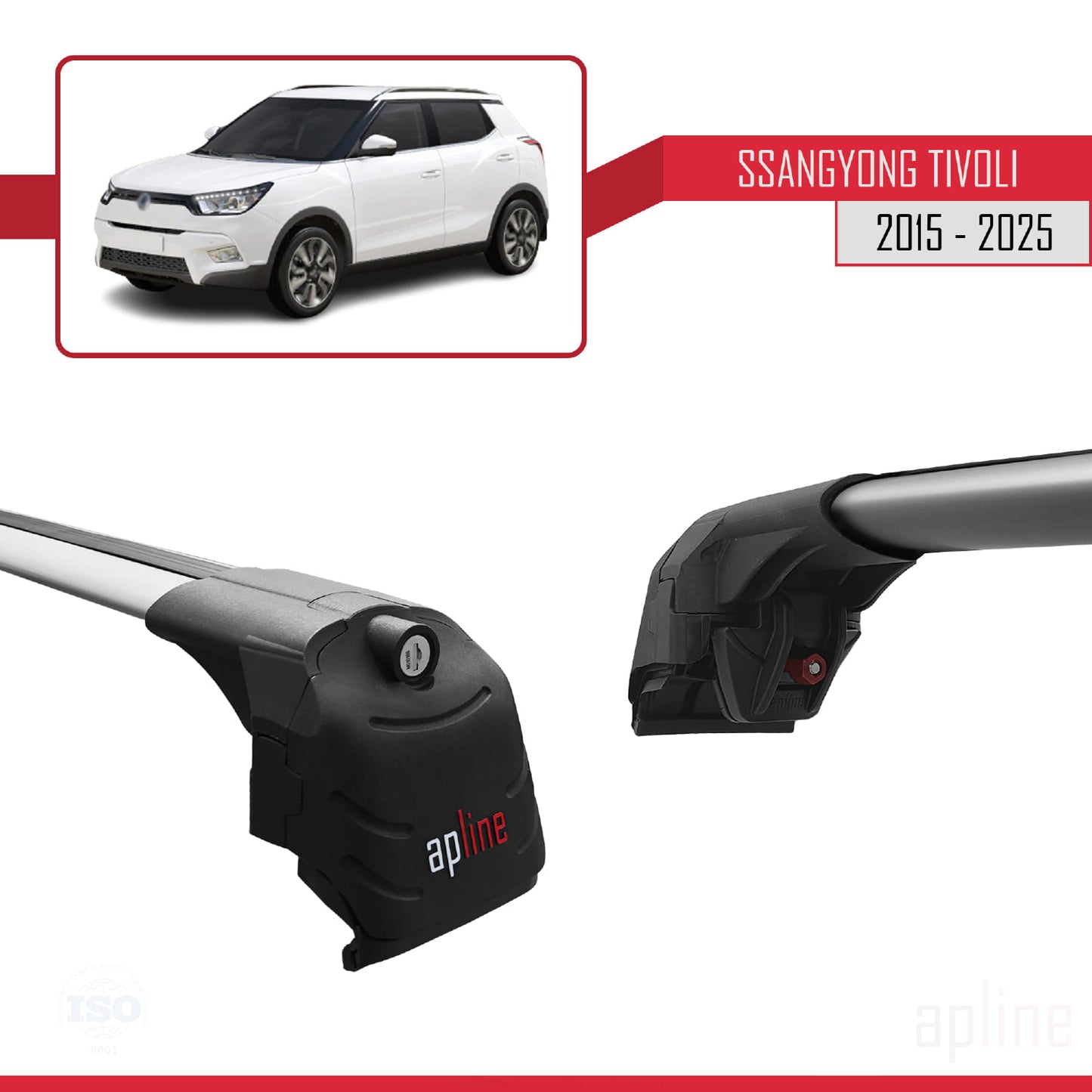 Compatible avec Ssangyong Tivoli 2015-2025 ACE-2 Barres de Toit Railing Porte-Bagages de Voiture Gris Aluminium 2 Barres