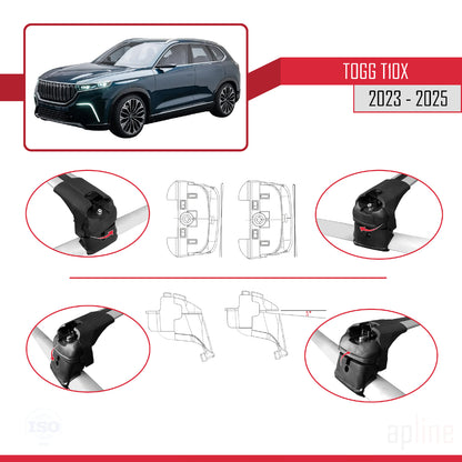 ACE-2 Dakdrager bagagedrager compatibel met Togg T10X 2023-2025 Spoorstaven Grijs Aluminium 2 Staven