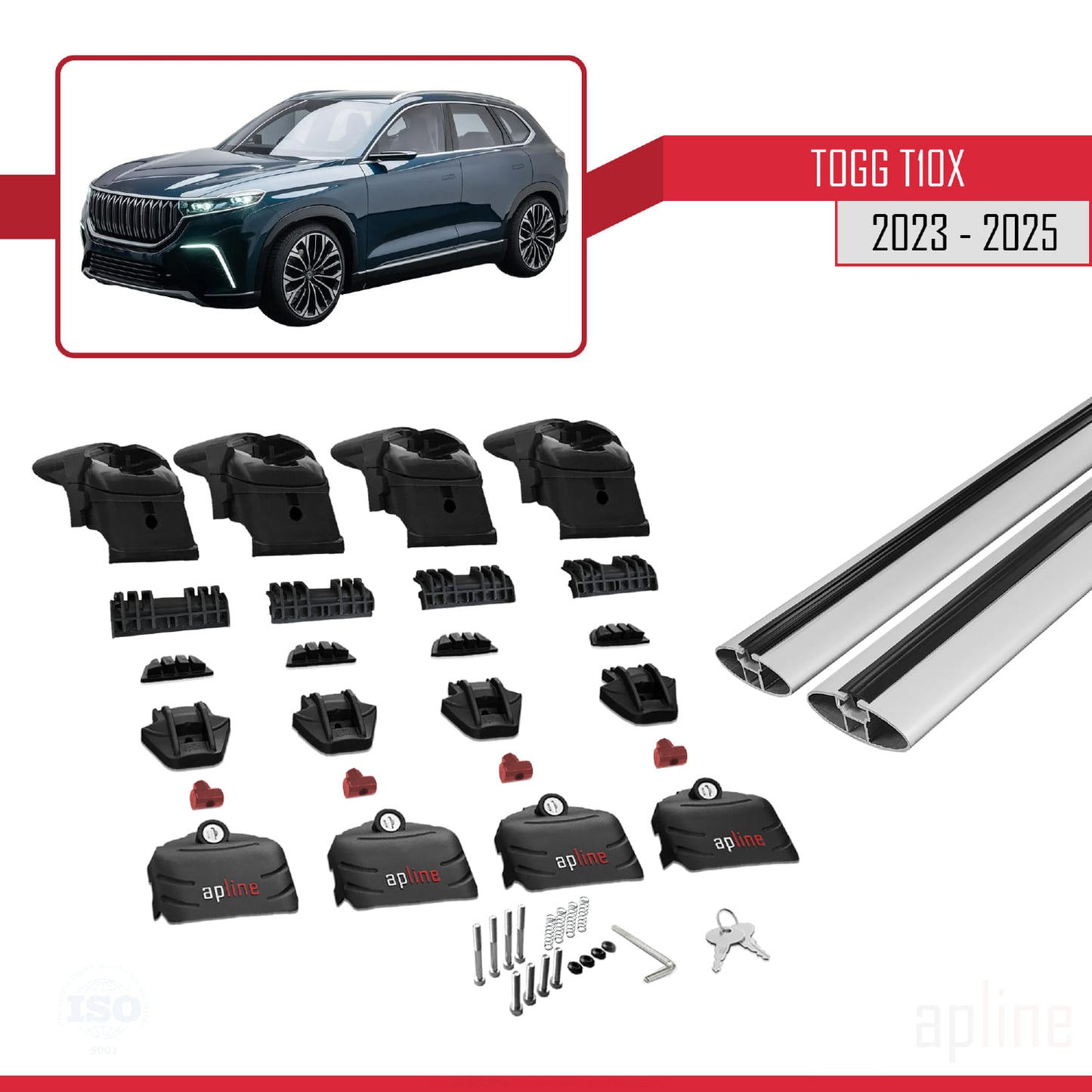 ACE-2 Dakdrager bagagedrager compatibel met Togg T10X 2023-2025 Spoorstaven Grijs Aluminium 2 Staven