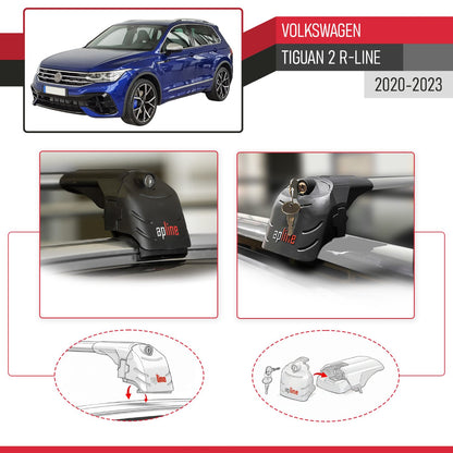Compatible with Volkswagen Tiguan 2 R-Line Post-Facelift 2020-2023 ACE-2 Car Roof Rack Cross Bar Grey Aluminium 2 Bars