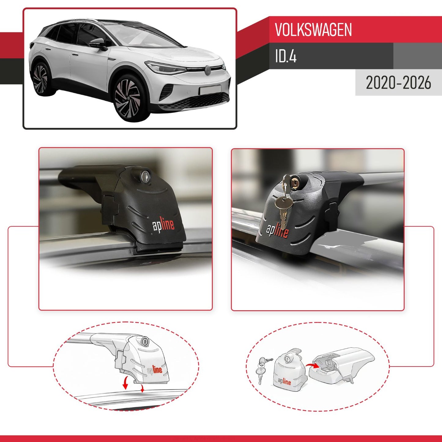 ACE-2 Dakdrager bagagedrager compatibel met Volkswagen ID.4 2020-2025 Spoorstaven Grijs Aluminium 2 Staven