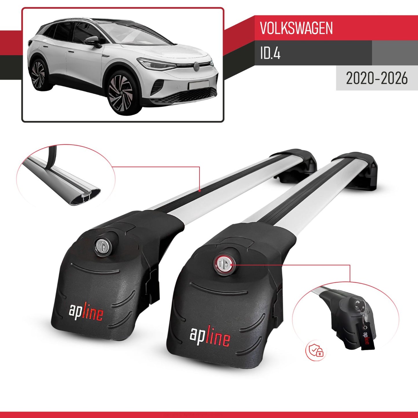 ACE-2 Dakdrager bagagedrager compatibel met Volkswagen ID.4 2020-2025 Spoorstaven Grijs Aluminium 2 Staven