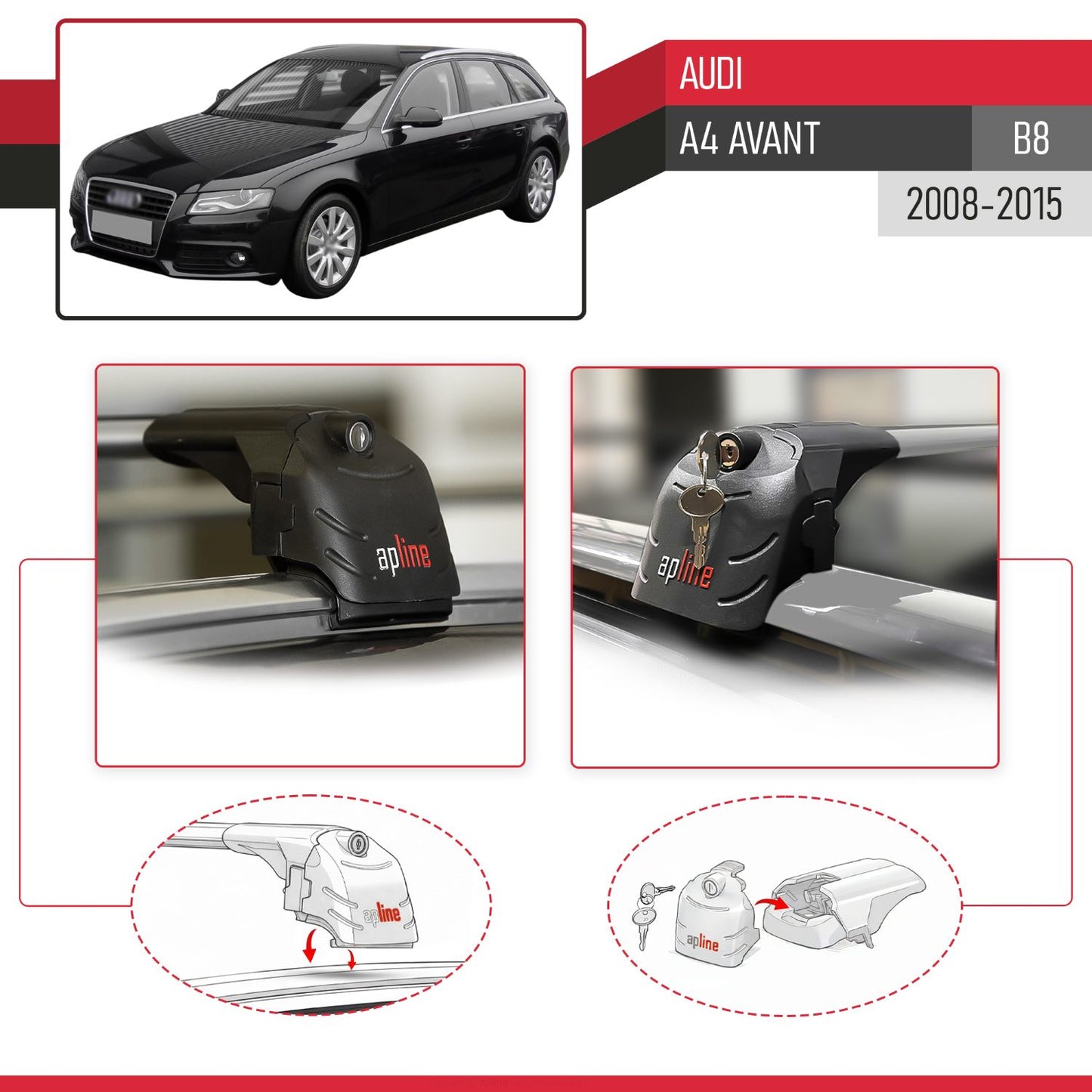 ACE-2 Dakdrager bagagedrager compatibel met A4 (B8) Avant 2008-2015 Spoorstaven Grijs Aluminium 2 Staven