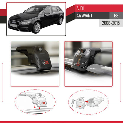 ACE-2 Dakdrager bagagedrager compatibel met A4 (B8) Avant 2008-2015 Spoorstaven Grijs Aluminium 2 Staven