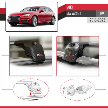 ACE-2 Dakdrager bagagedrager compatibel met A4 (B9) Avant 2016-2025 Spoorstaven Grijs Aluminium 2 Staven