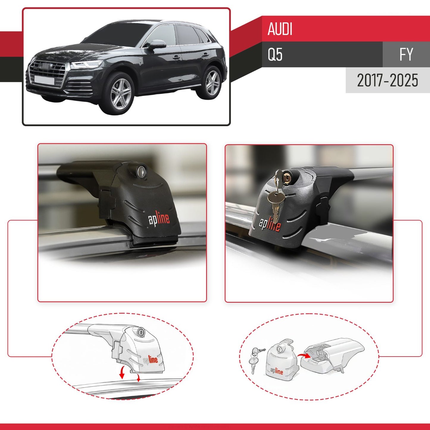 Compatible with Q5 (FY) 2017-2024 ACE-2 Car Roof Rack Cross Bar Grey Aluminium 2 Bars