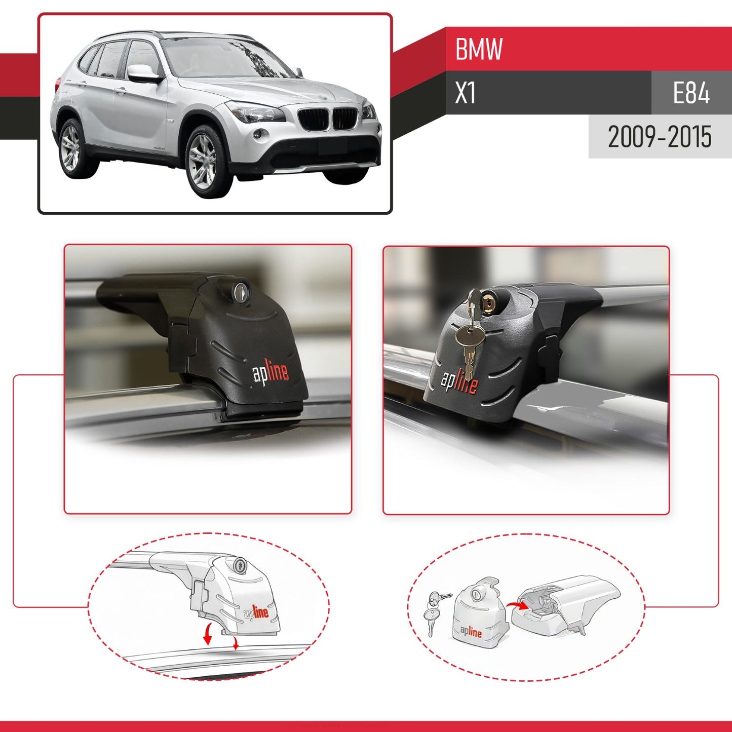 ACE-2 Dakdrager bagagedrager compatibel met BMW X1 (E84) 2010-2015 Spoorstaven Grijs Aluminium 2 Staven