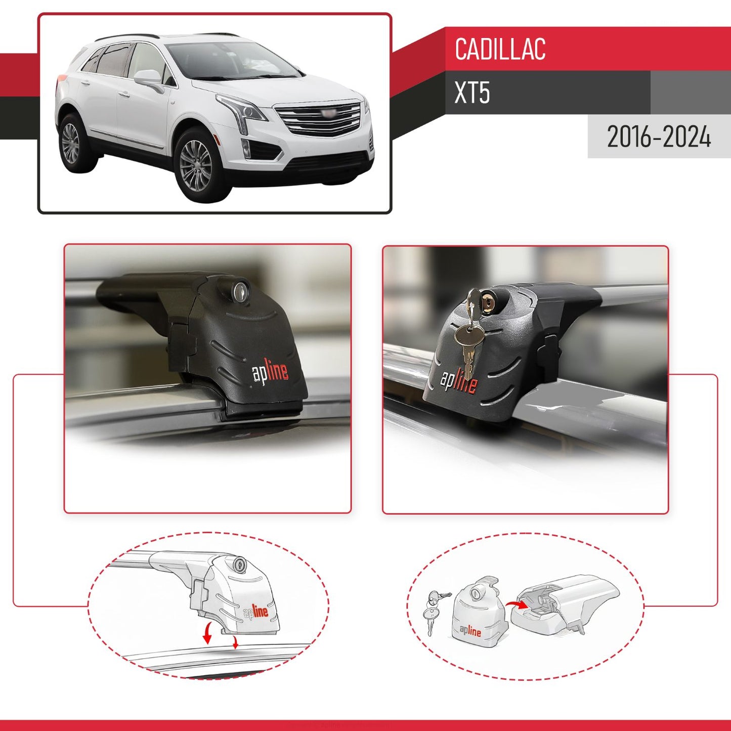ACE-2 Dakdrager bagagedrager compatibel met Cadillac XT5 2017-2024 Spoorstaven Grijs Aluminium 2 Staven