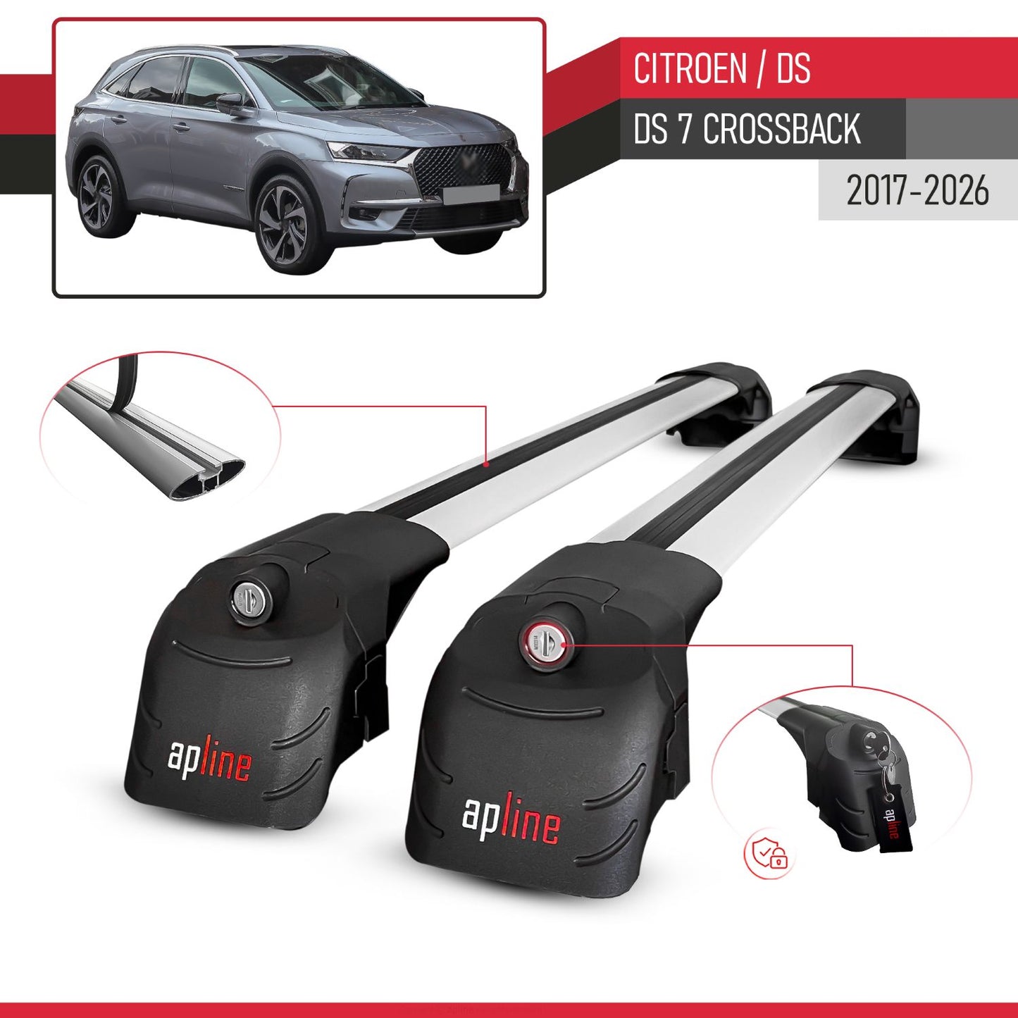 ACE-2 Dakdrager bagagedrager compatibel met Citroen/DS 7 Crossback 2018-2025 Spoorstaven Grijs Aluminium 2 Staven