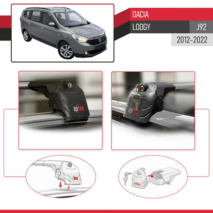 ACE-2 Dakdrager bagagedrager compatibel met Dacia Lodgy (J92) 2012-2022 Spoorstaven Grijs Aluminium 2 Staven