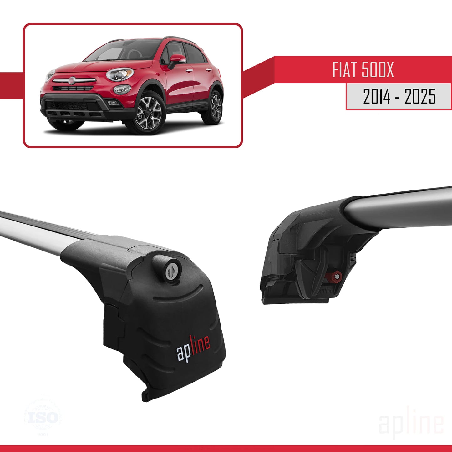 Compatible avec Fiat 500 X 2014-2025 ACE-2 Barres de Toit Railing Porte-Bagages de Voiture Gris Aluminium 2 Barres
