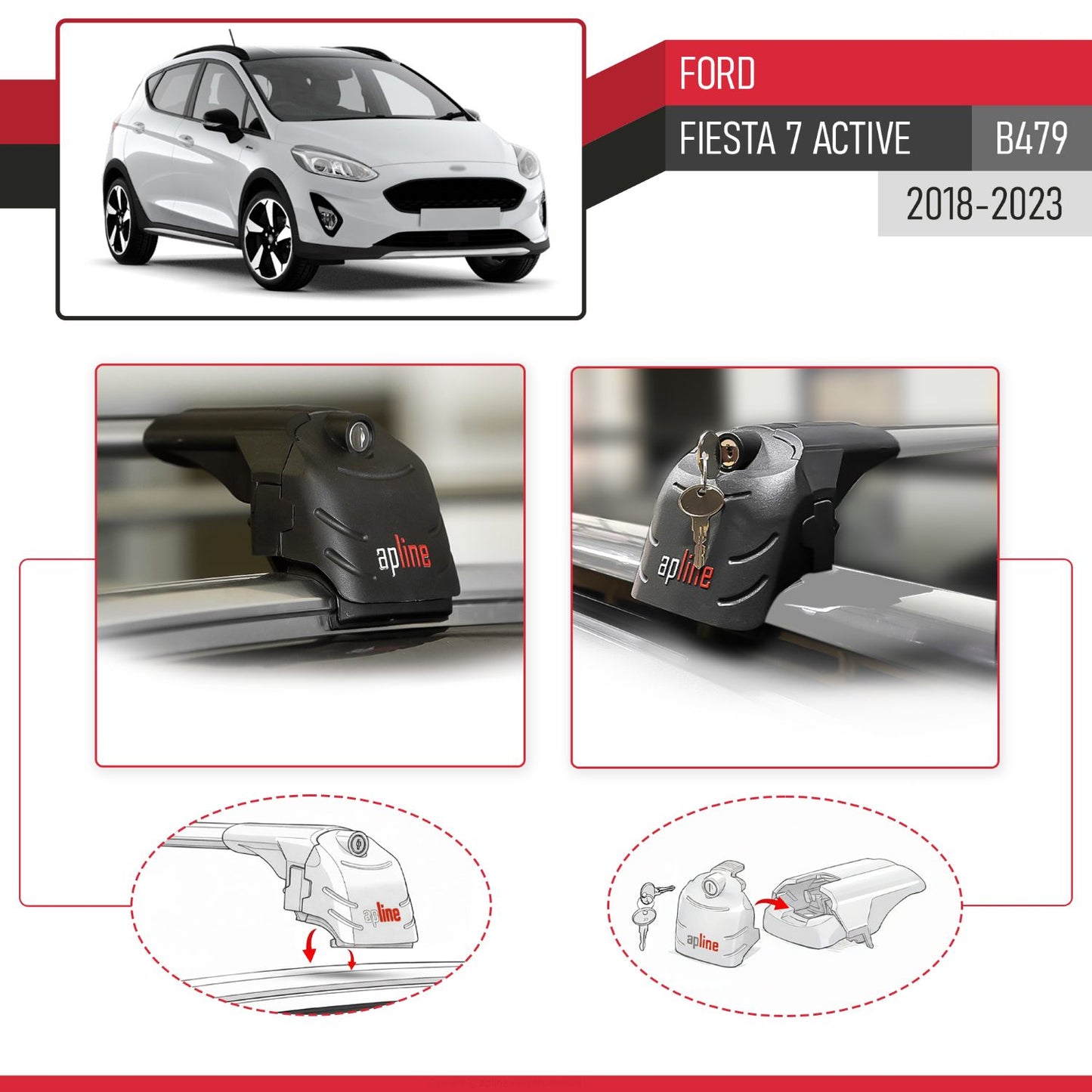 ACE-2 Dakdrager bagagedrager compatibel met Ford Fiesta 7 Active 2018-2023 Spoorstaven Grijs Aluminium 2 Staven