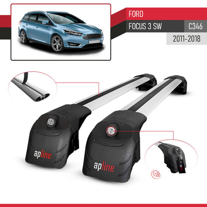 ACE-2 Dakdrager bagagedrager compatibel met Ford Focus 3 (C346) SW 2011-2018 Spoorstaven Grijs Aluminium 2 Staven