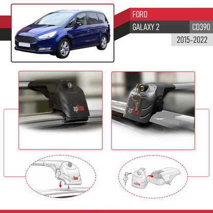 ACE-2 Dakdrager bagagedrager compatibel met Ford Galaxy 2 (CD390) 2015-2022 Spoorstaven Grijs Aluminium 2 Staven