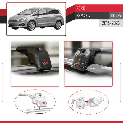 ACE-2 Dakdrager bagagedrager compatibel met Ford S-Max 2 (CD539) 2015-2023 Spoorstaven Grijs Aluminium 2 Staven