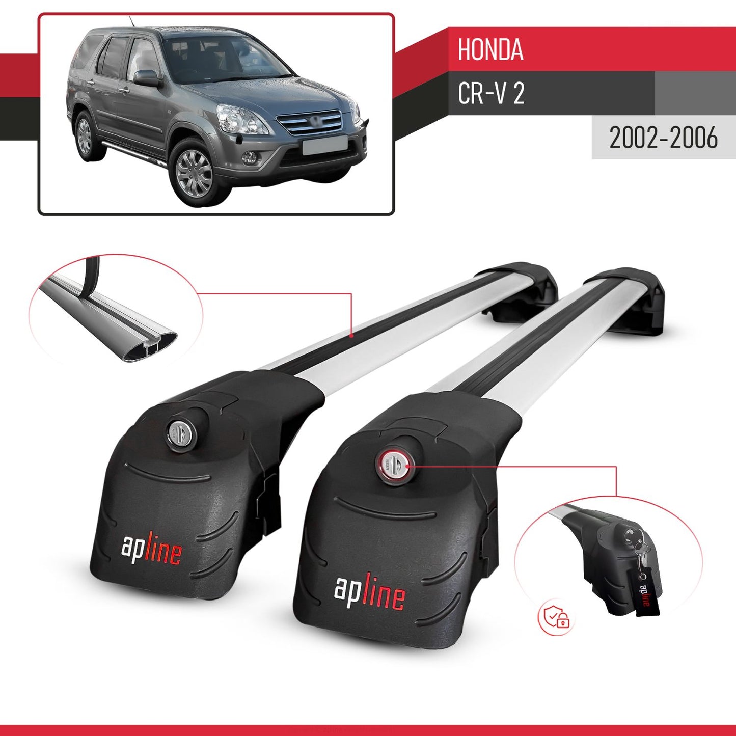 ACE-2 Dakdrager bagagedrager compatibel met Honda CR-V 2 2002-2006 Spoorstaven Grijs Aluminium 2 Staven