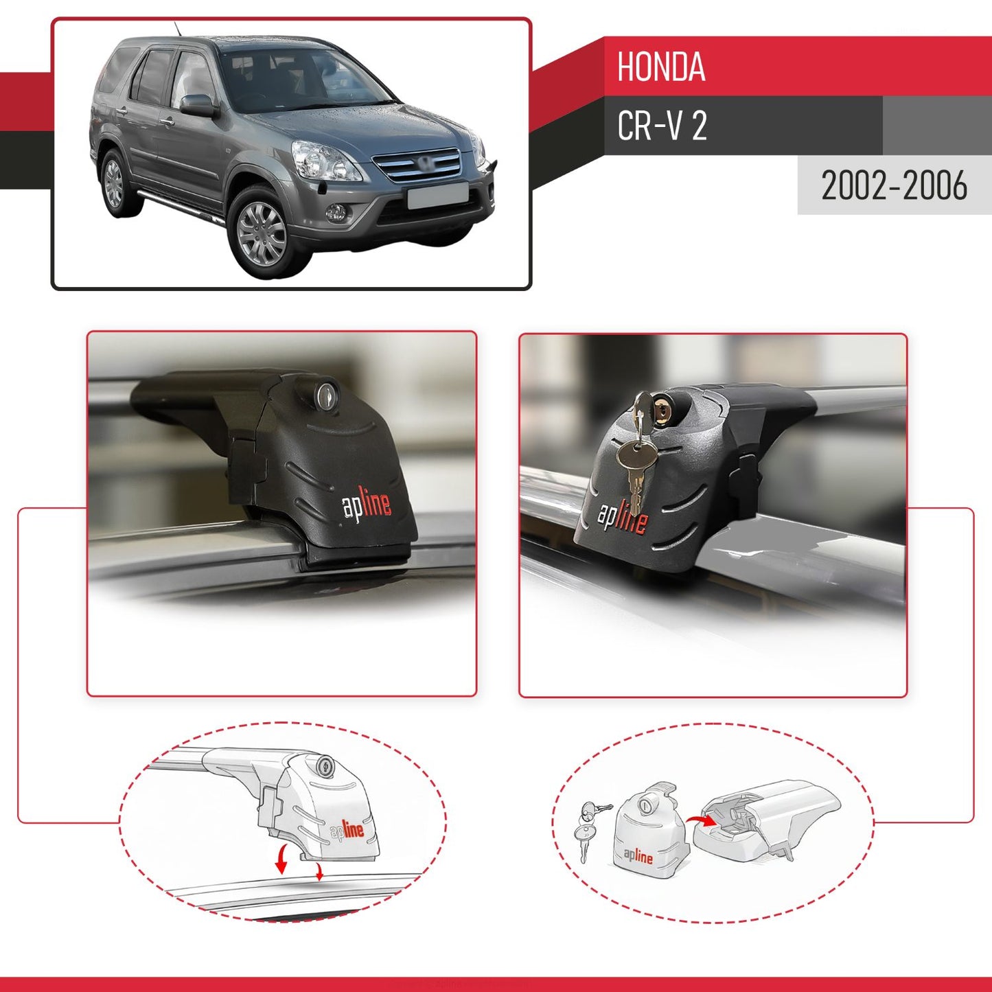 ACE-2 Dakdrager bagagedrager compatibel met Honda CR-V 2 2002-2006 Spoorstaven Grijs Aluminium 2 Staven