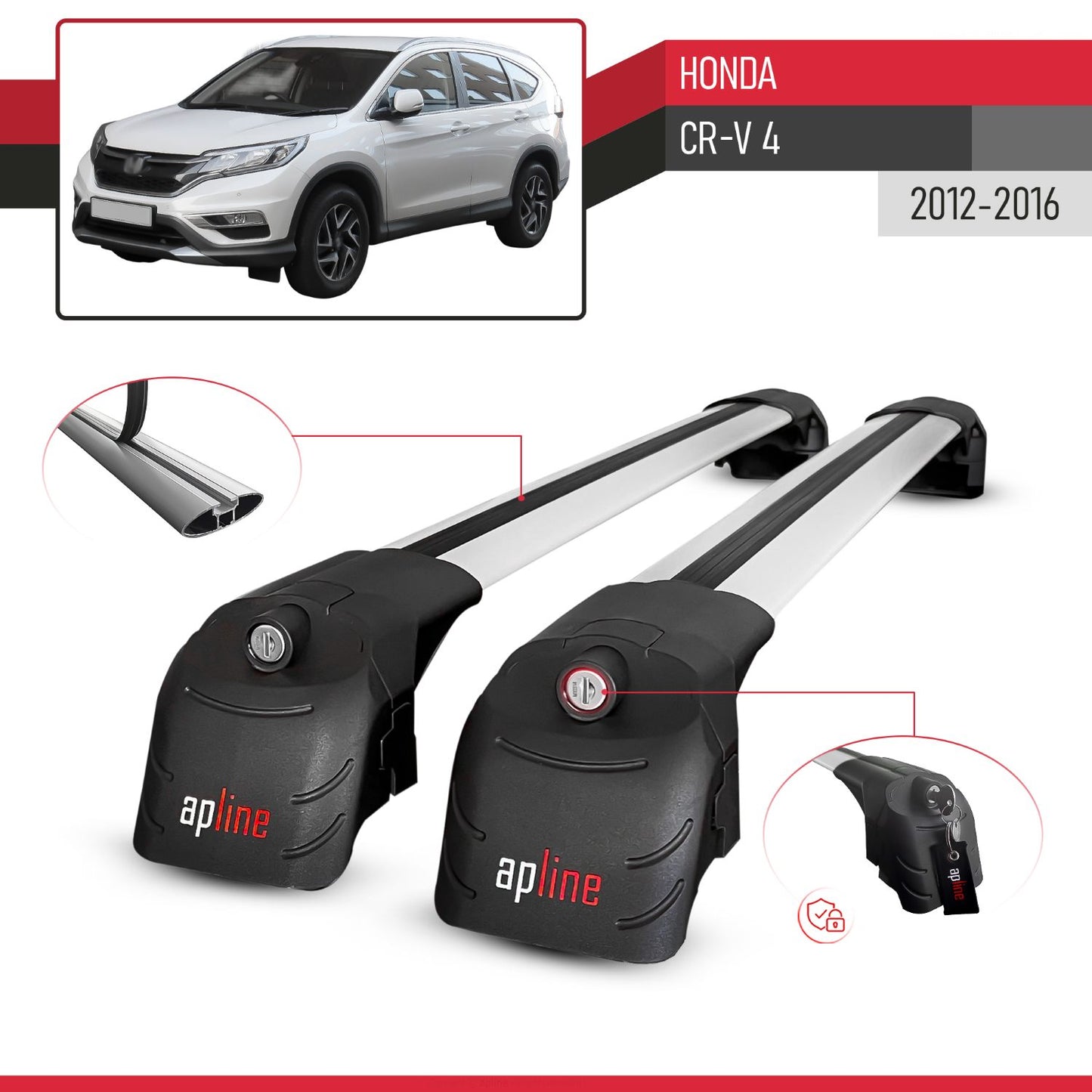 ACE-2 Dakdrager bagagedrager compatibel met Honda CR-V 4 2012-2016 Spoorstaven Grijs Aluminium 2 Staven