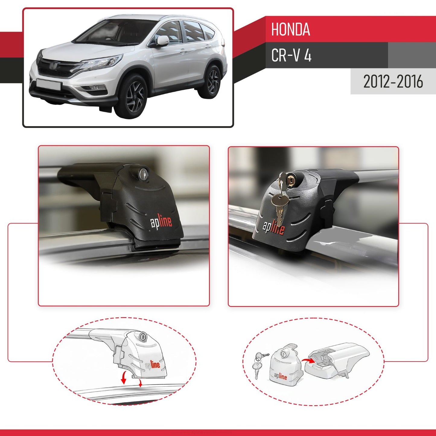 ACE-2 Dakdrager bagagedrager compatibel met Honda CR-V 4 2012-2016 Spoorstaven Grijs Aluminium 2 Staven