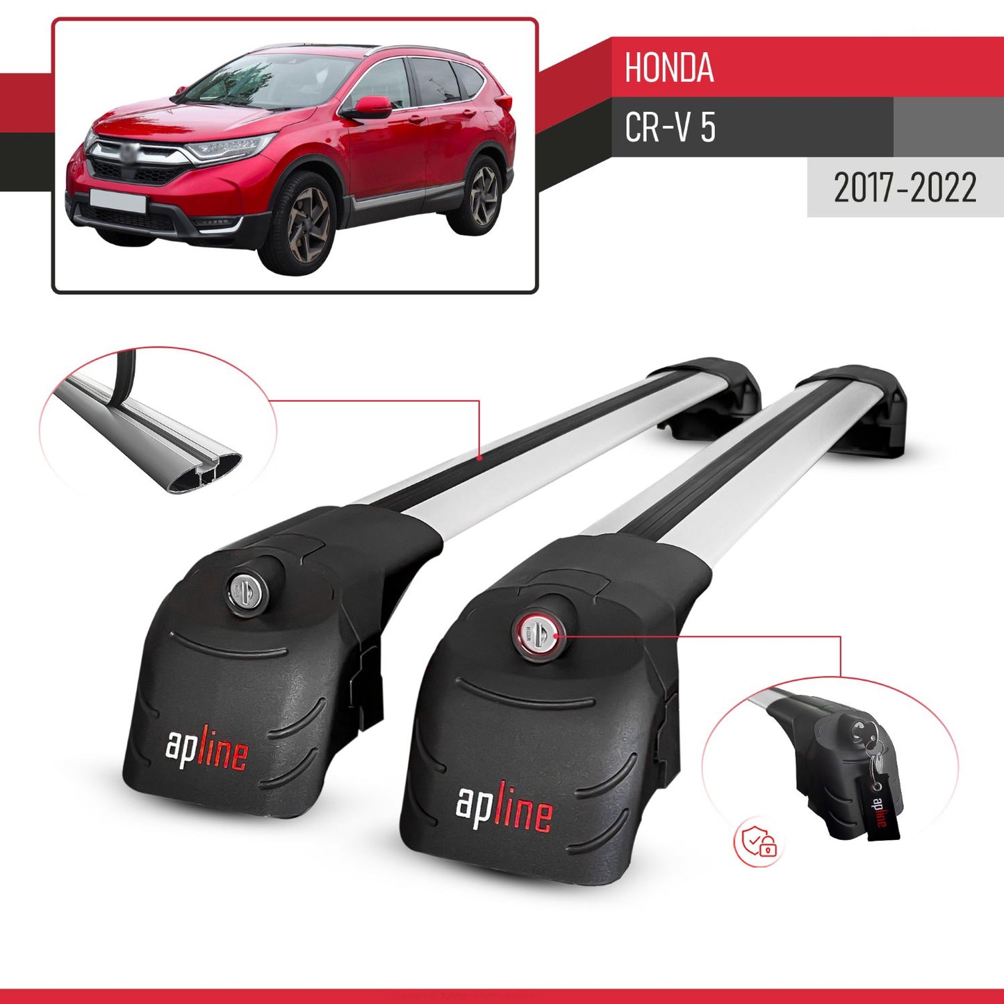 ACE-2 Dakdrager bagagedrager compatibel met Honda CR-V 5 2017-2022 Spoorstaven Grijs Aluminium 2 Staven