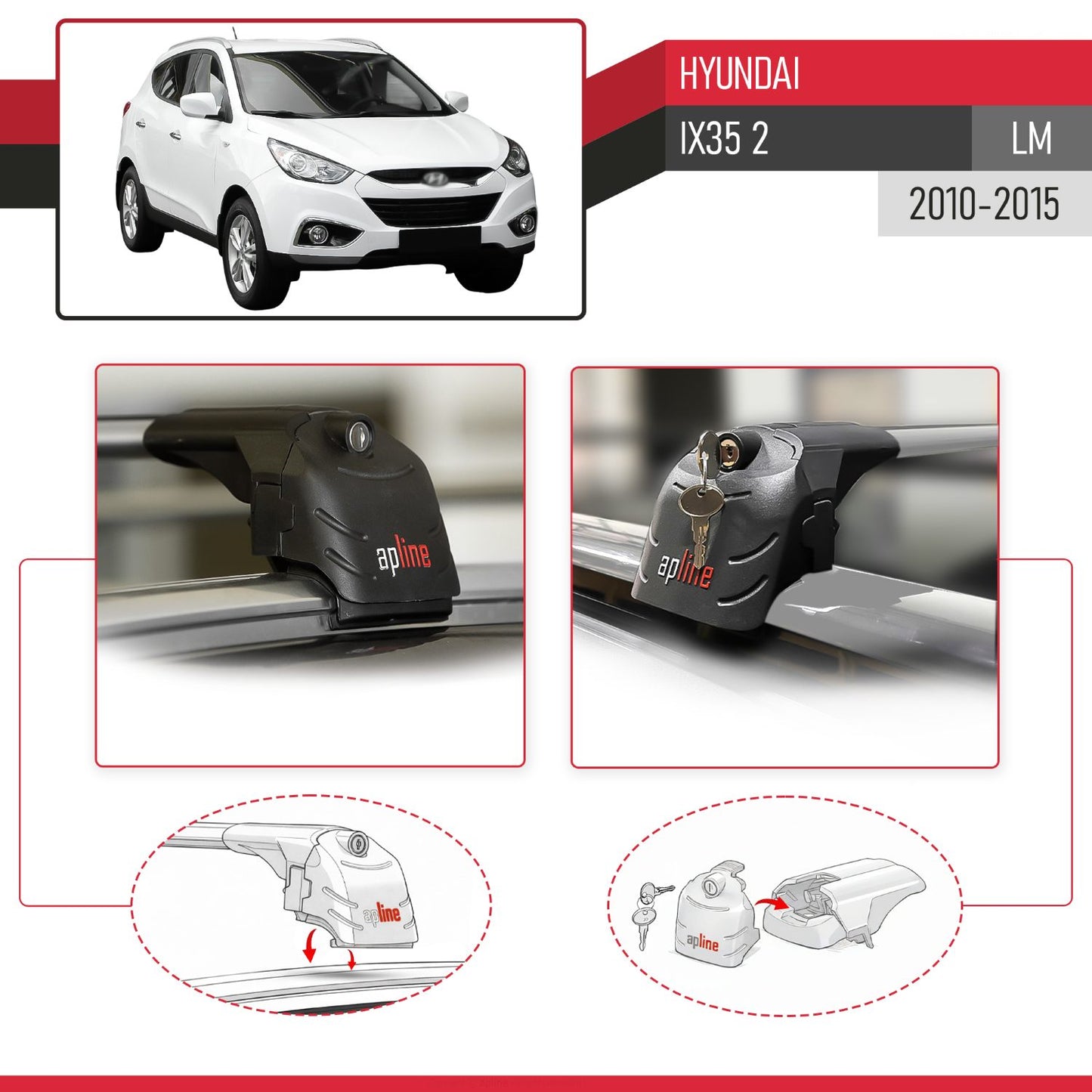 ACE-2 Dakdrager bagagedrager compatibel met Hyundai ix35 2 (LM) 2010-2015 Spoorstaven Grijs Aluminium 2 Staven